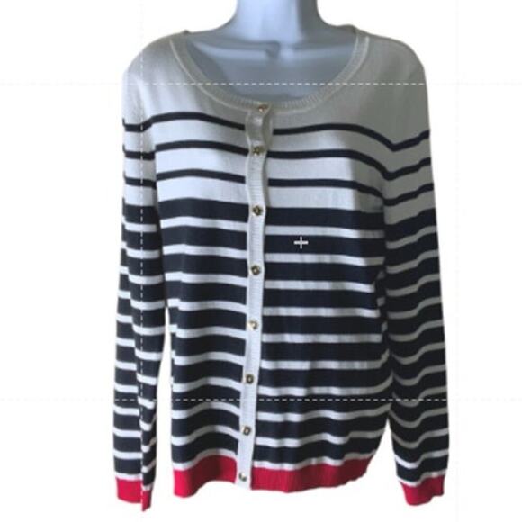 Karen Scott Cardigan Sweater Button-Up Women's Size Medium Long Sleeves Striped - Picture 1 of 8